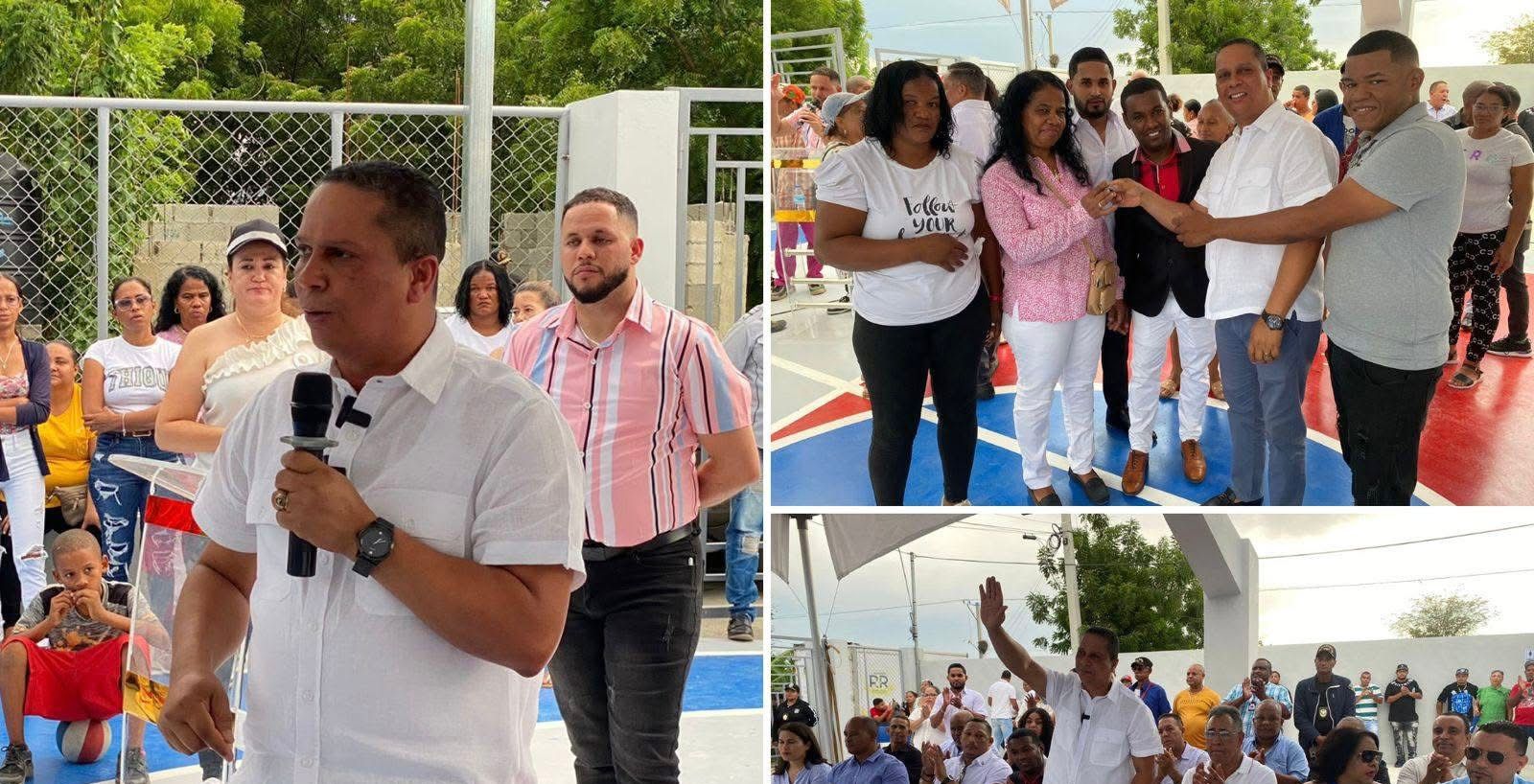 “El Director Distrital de Hato del Yaque, Fermín Rojas Noesi, inaugura la cancha de Valle Verde”