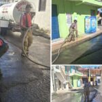 Cuerpo de Bomberos de Hato del Yaque realiza jornada de saneamiento en el sector El Tamarindo.