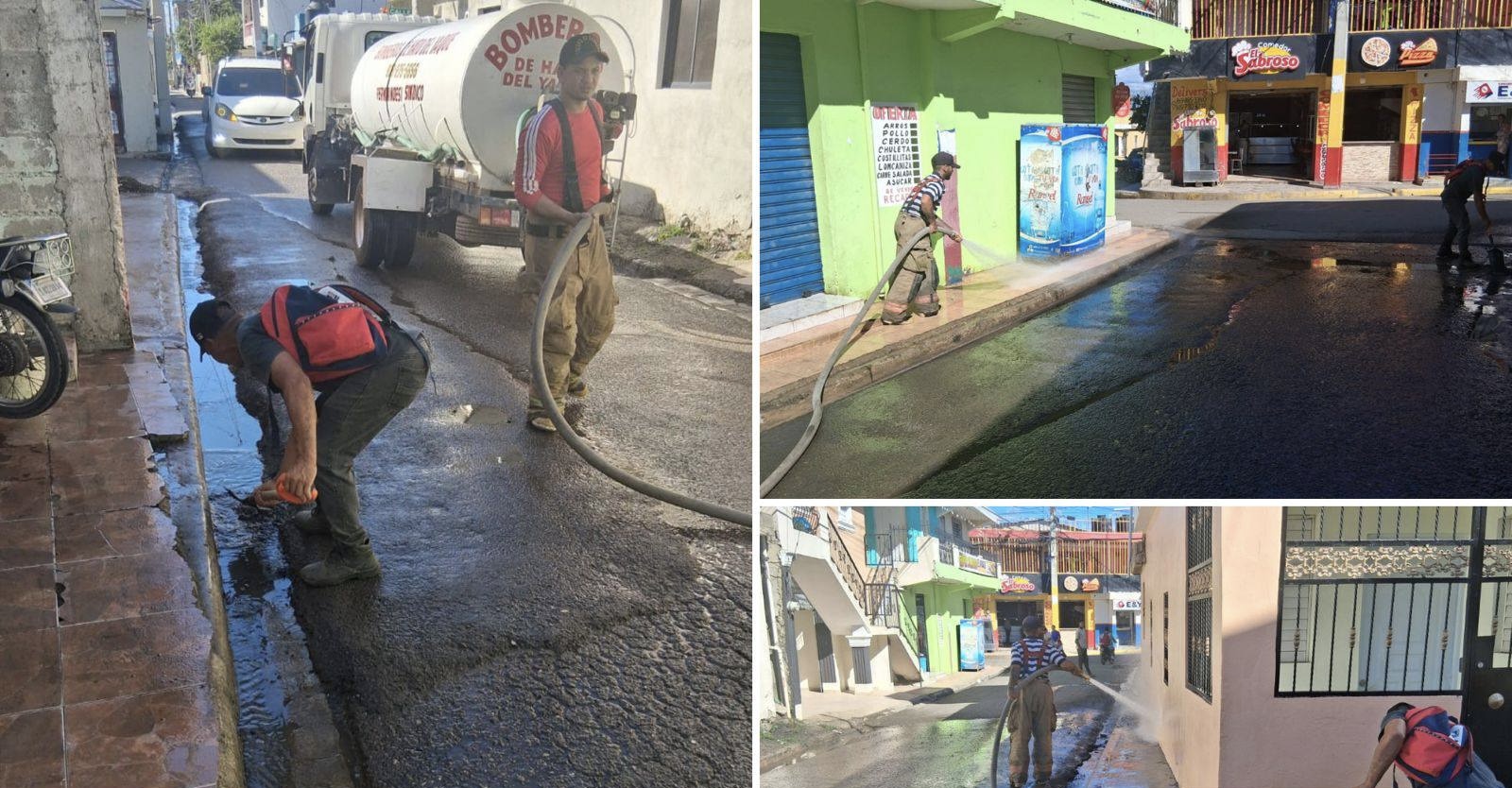 Cuerpo de Bomberos de Hato del Yaque realiza jornada de saneamiento en el sector El Tamarindo.